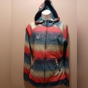 Burton WB Peak Zip Striped Cool Weather Hoodie Spell-Out Pockets Size MEDIUM